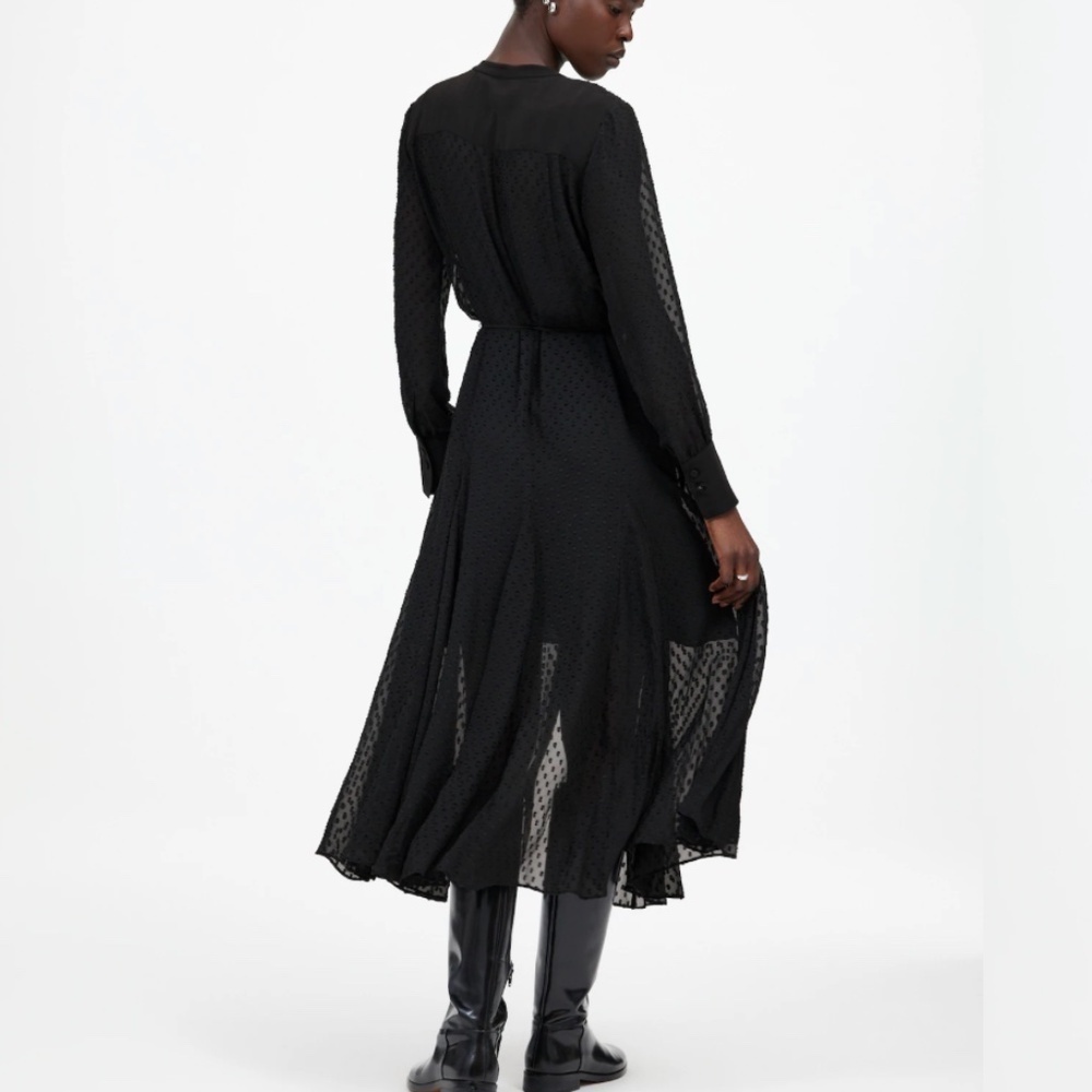 Madewell Tie-Waist Midi Dress in Clip Dot True Black Size Small - Picture 3 of 9